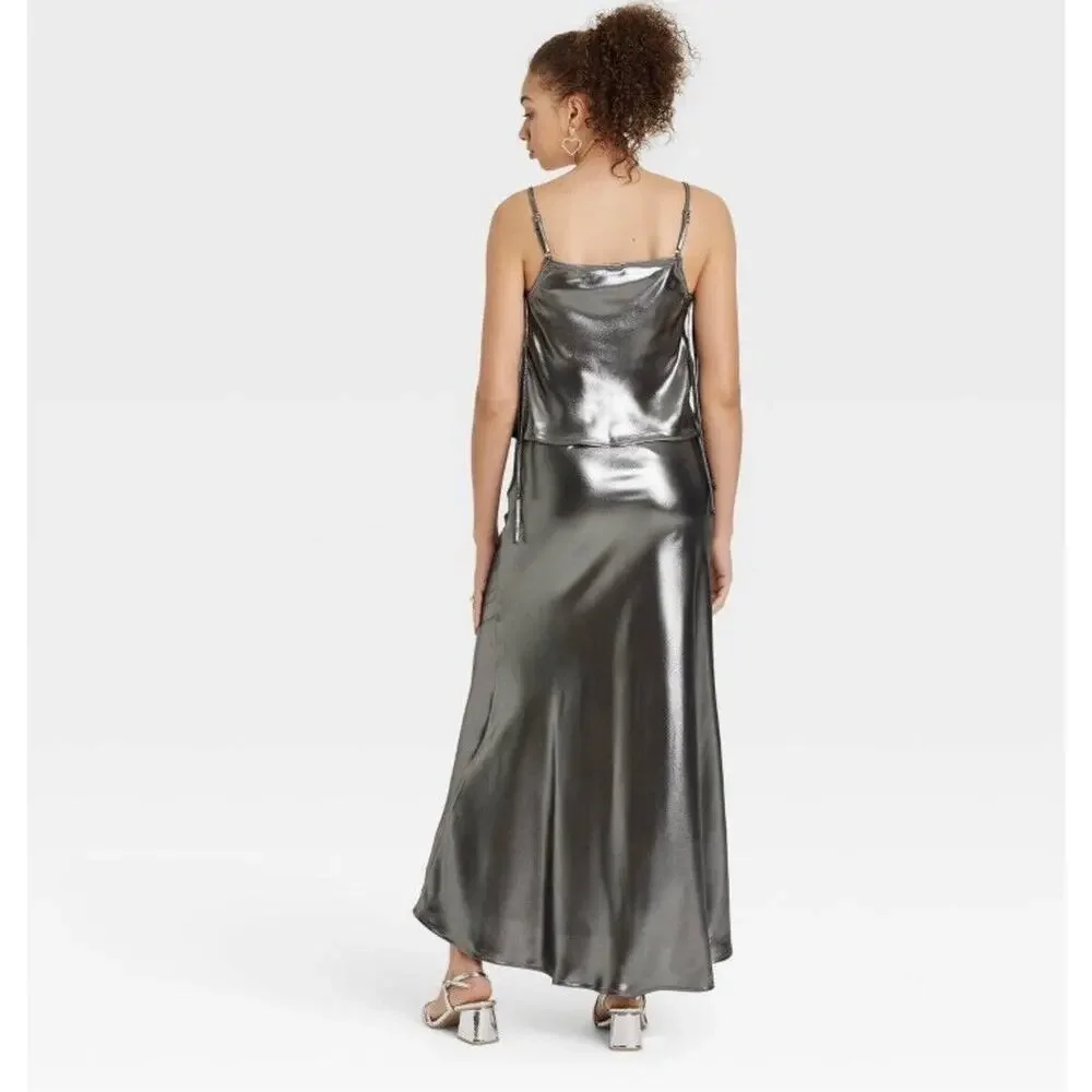 Wild Fable Satin Skirt & Tank Top Set. Silver Women’s S NWT